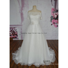 off Shoulder Handmade Flower Tulle A Line Wedding Gown